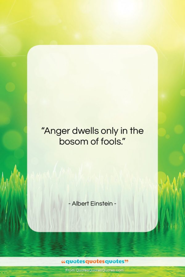 Albert Einstein quote: “Anger dwells only in the bosom of…”- at QuotesQuotesQuotes.com