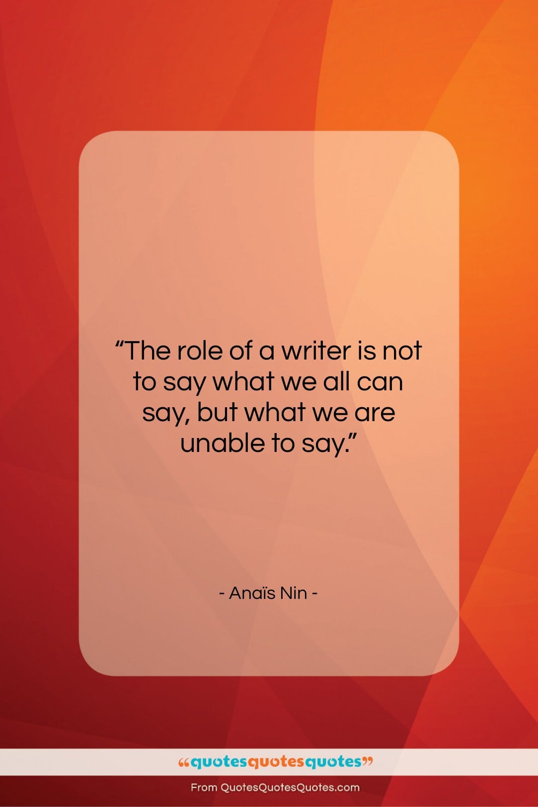 Anaïs Nin quote: “The role of a writer is not…”- at QuotesQuotesQuotes.com