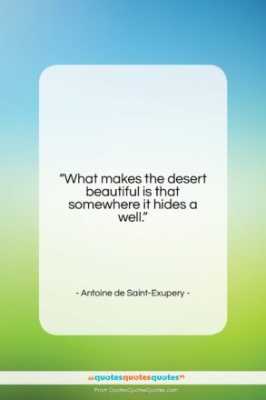 Antoine de Saint-Exupery quote: “What makes the desert beautiful is that…”- at QuotesQuotesQuotes.com