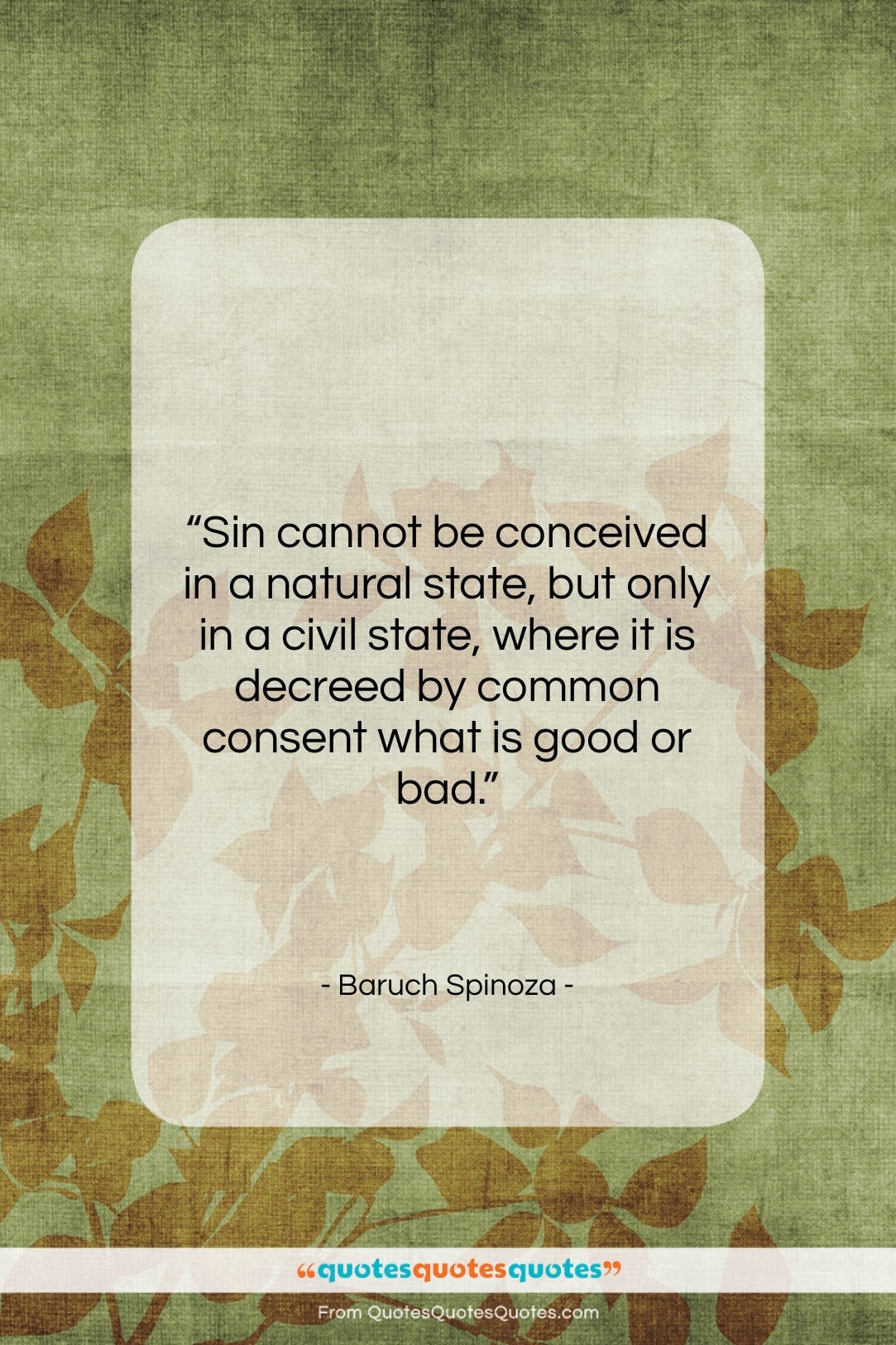 Baruch Spinoza quote: “Sin cannot be conceived in a natural…”- at QuotesQuotesQuotes.com