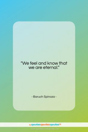 Baruch Spinoza quote: “We feel and know that we are…”- at QuotesQuotesQuotes.com