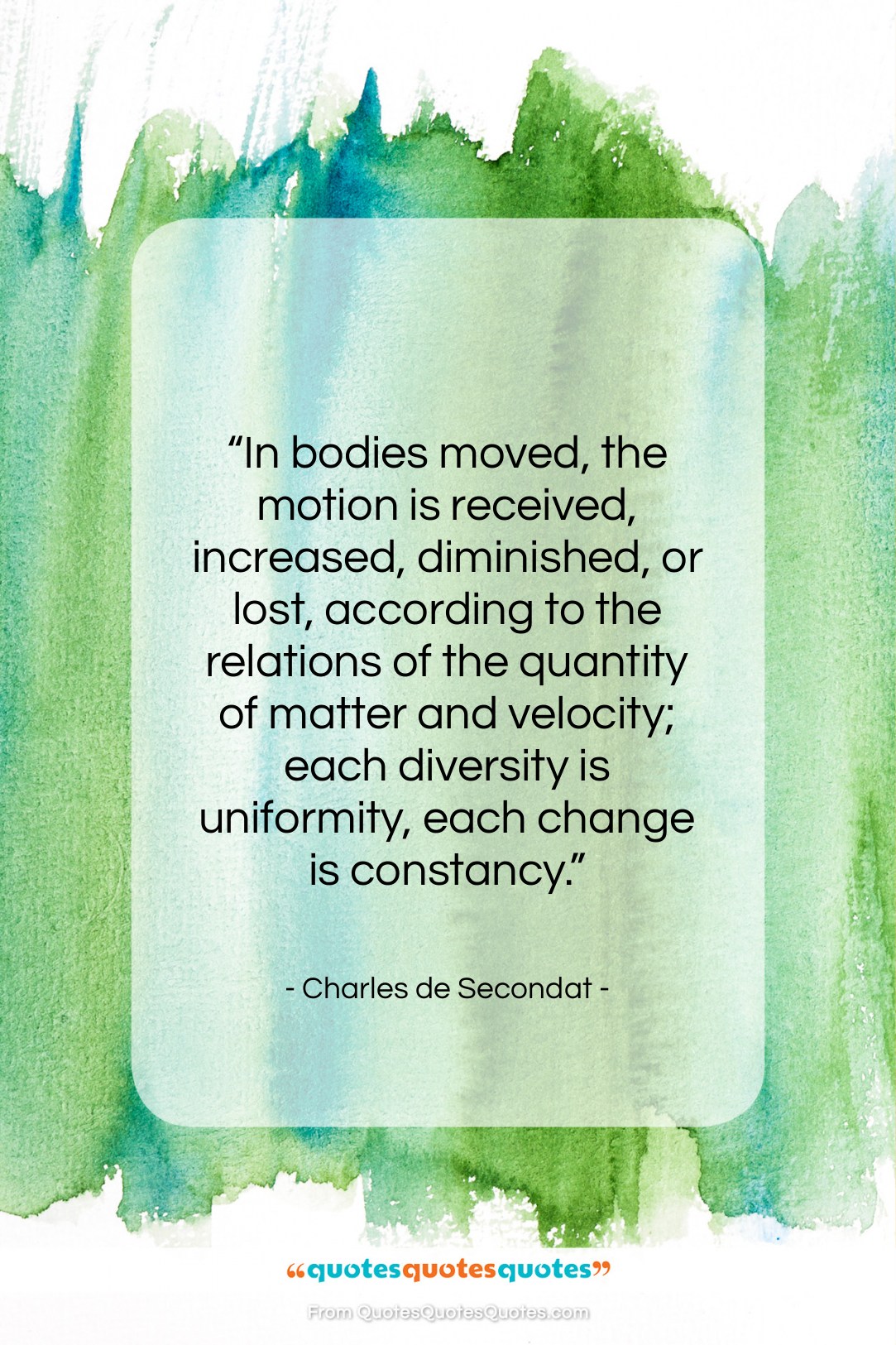 Charles de Secondat quote: “In bodies moved, the motion is received,…”- at QuotesQuotesQuotes.com
