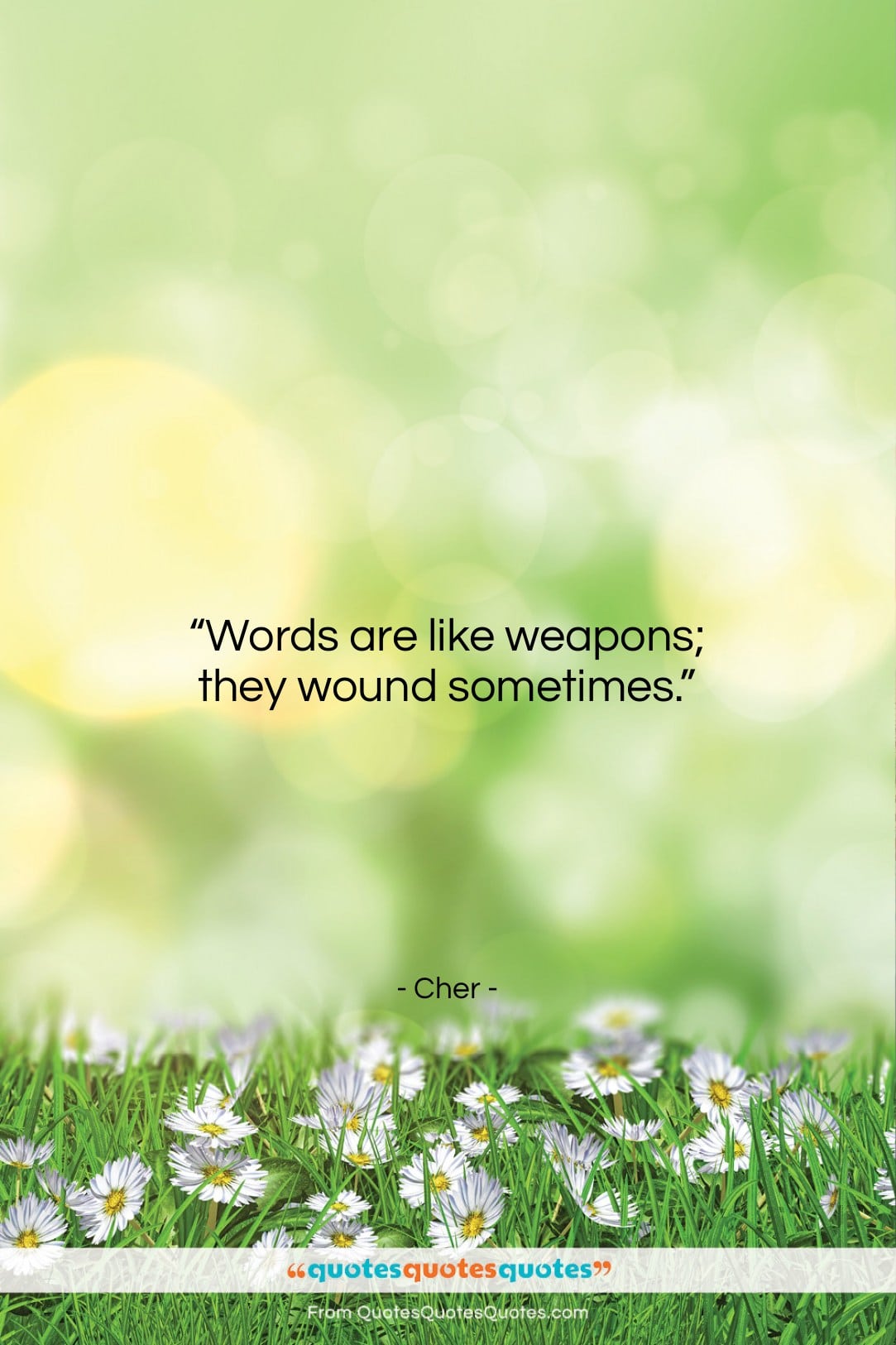 Cher quote: “Words are like weapons; they wound sometimes….”- at QuotesQuotesQuotes.com