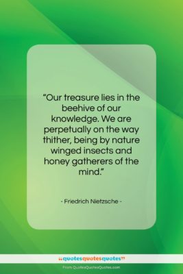 Friedrich Nietzsche quote: “Our treasure lies in the beehive of…”- at QuotesQuotesQuotes.com