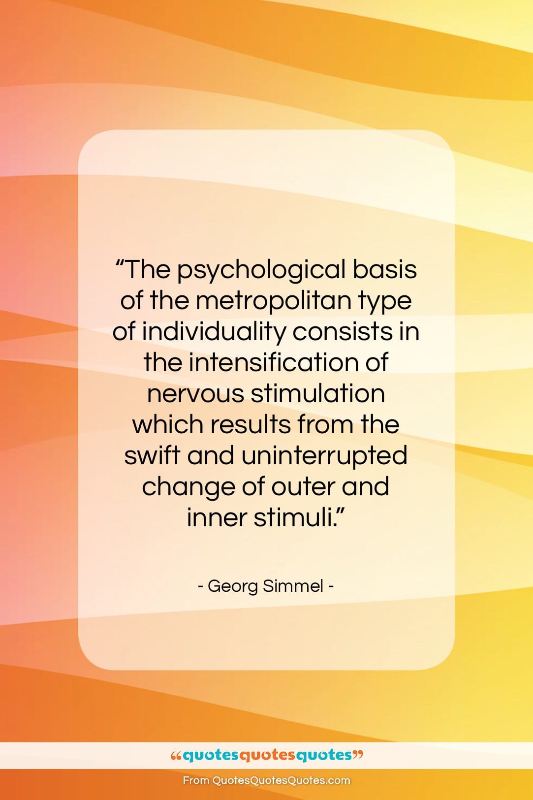 Georg Simmel quote: “The psychological basis of the metropolitan type…”- at QuotesQuotesQuotes.com