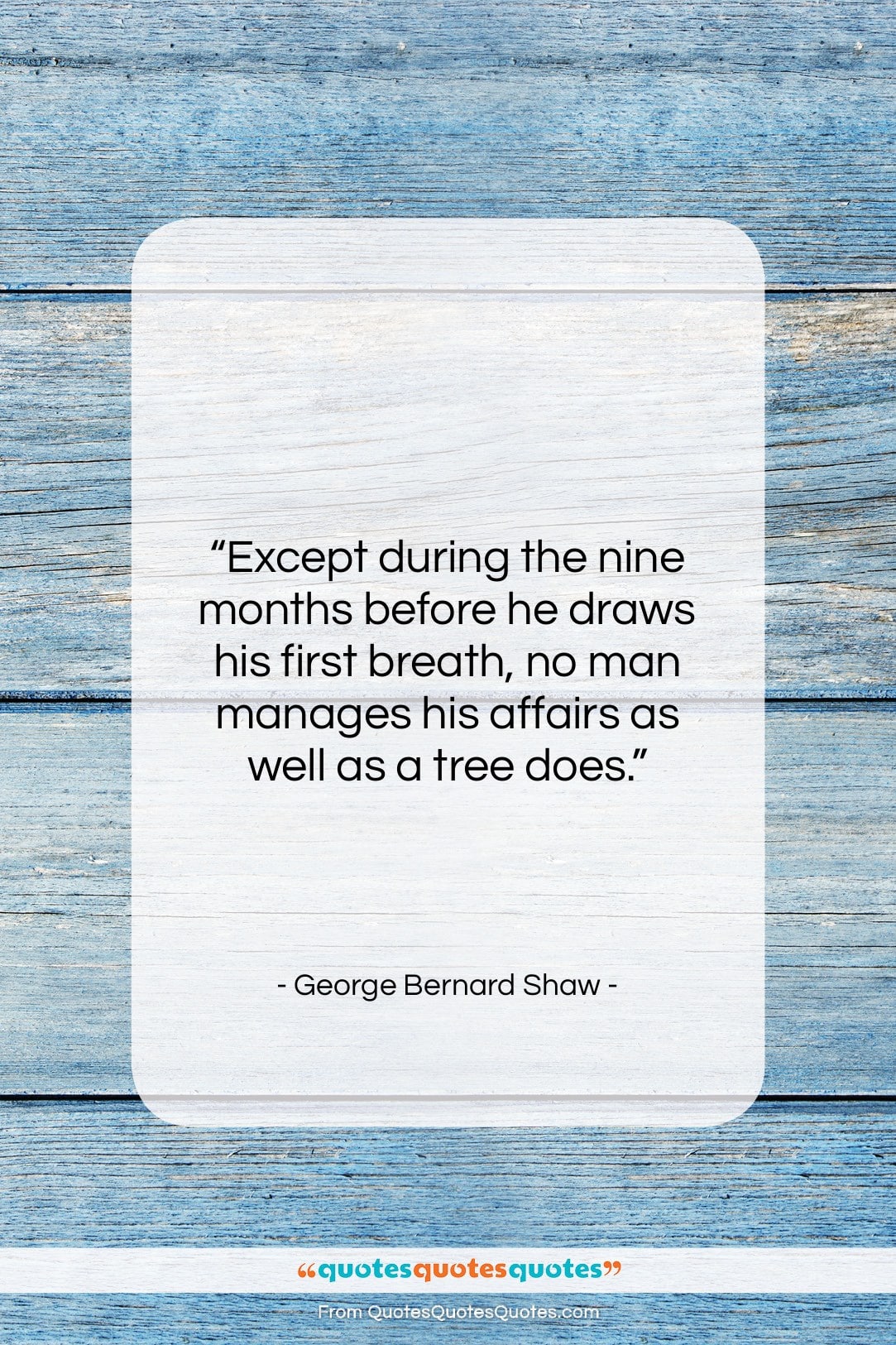 George Bernard Shaw quote: “Except during the nine months before he…”- at QuotesQuotesQuotes.com