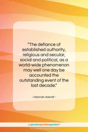 Hannah Arendt quote: “The defiance of established authority, religious and…”- at QuotesQuotesQuotes.com