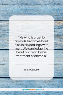 Immanuel Kant quote: “He who is cruel to animals becomes…”- at QuotesQuotesQuotes.com