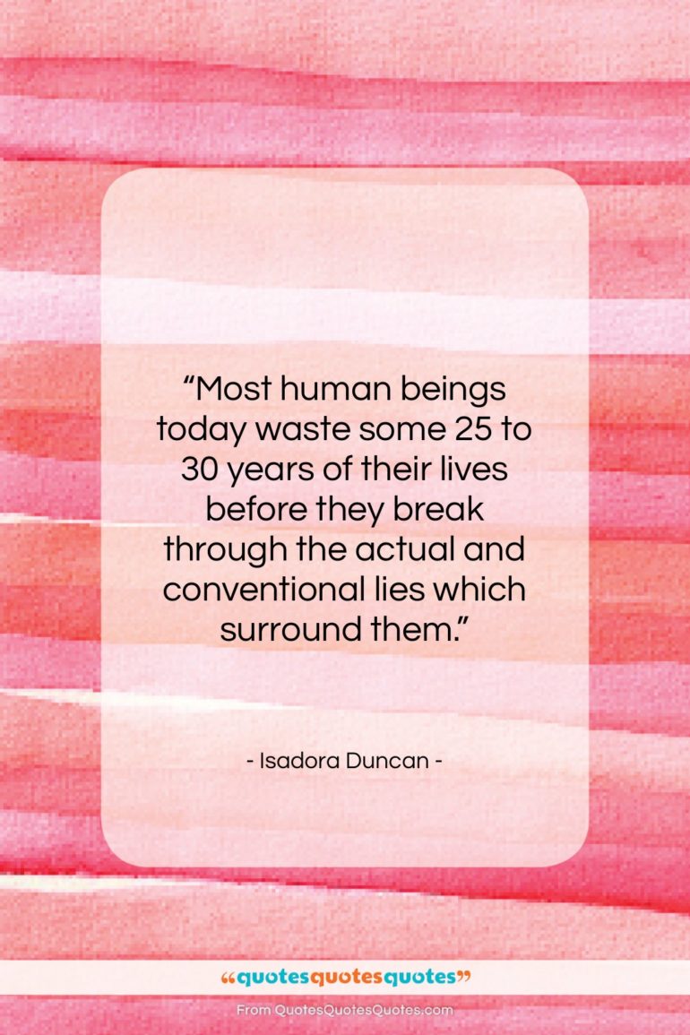 Isadora Duncan quote: “Most human beings today waste some 25…”- at QuotesQuotesQuotes.com