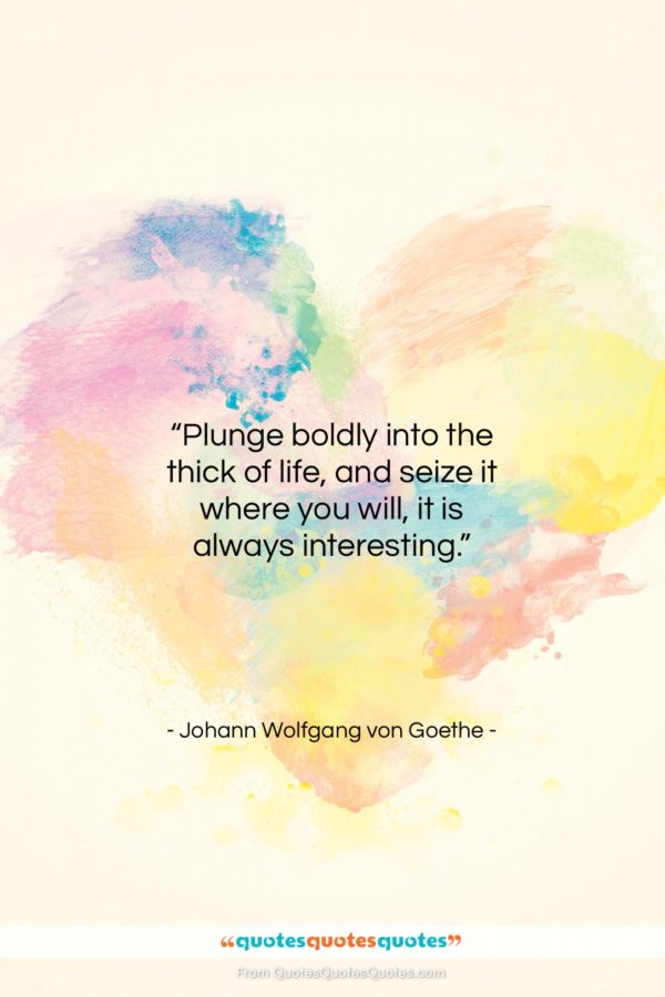 Johann Wolfgang von Goethe quote: “Plunge boldly into the thick of life…”- at QuotesQuotesQuotes.com