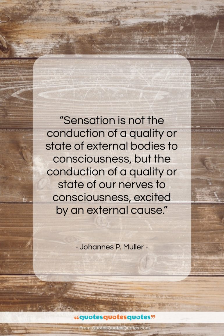 Johannes P. Muller quote: “Sensation is not the conduction of a…”- at QuotesQuotesQuotes.com