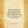 John F. Kennedy quote: “As we express our gratitude, we must…”- at QuotesQuotesQuotes.com
