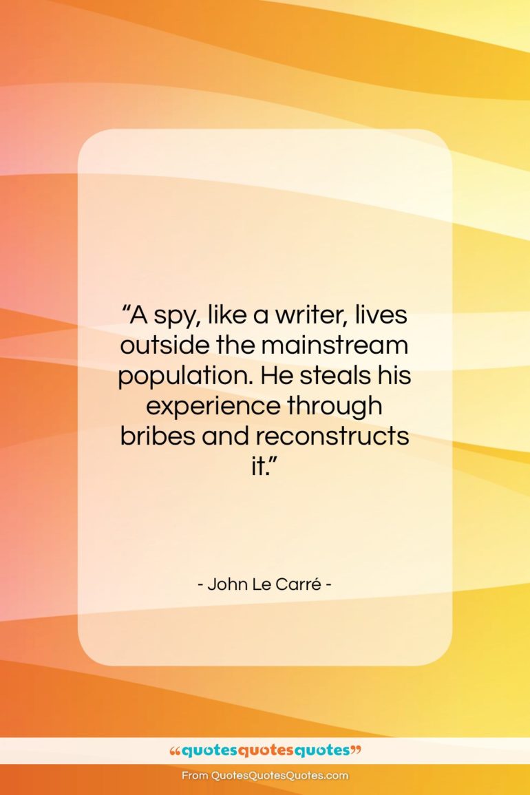 John Le Carré quote: “A spy, like a writer, lives outside…”- at QuotesQuotesQuotes.com
