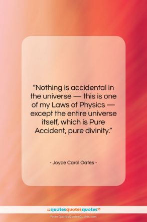 Joyce Carol Oates quote: “Nothing is accidental in the universe —…”- at QuotesQuotesQuotes.com