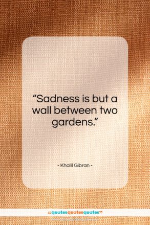 Khalil Gibran quote: “Sadness is but a wall between two gardens.”- at QuotesQuotesQuotes.com