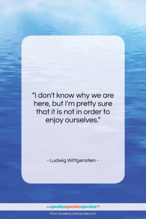 Ludwig Wittgenstein quote: “I don’t know why we are here,…”- at QuotesQuotesQuotes.com