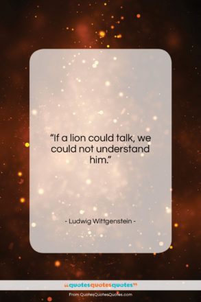 Ludwig Wittgenstein quote: “If a lion could talk, we could…”- at QuotesQuotesQuotes.com