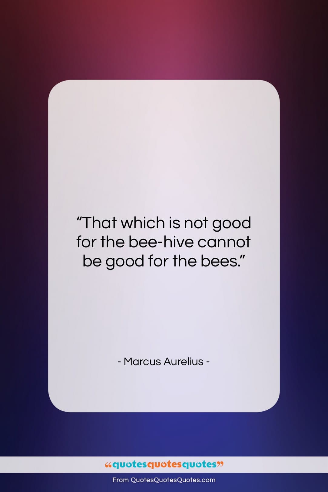 Marcus Aurelius quote: “That which is not good for the…”- at QuotesQuotesQuotes.com