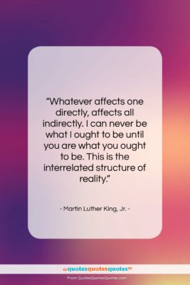 Martin Luther King, Jr. quote: “Whatever affects one directly, affects all indirectly….”- at QuotesQuotesQuotes.com
