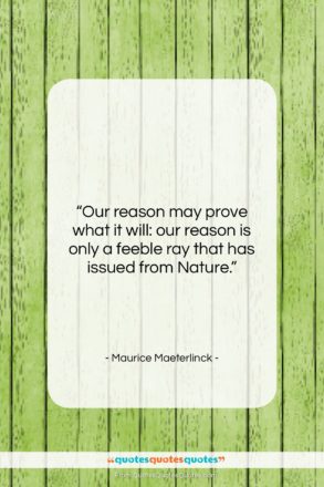 Maurice Maeterlinck quote: “Our reason may prove what it will:…”- at QuotesQuotesQuotes.com