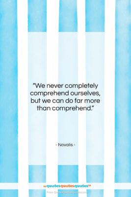 Novalis quote: “We never completely comprehend ourselves, but we…”- at QuotesQuotesQuotes.com