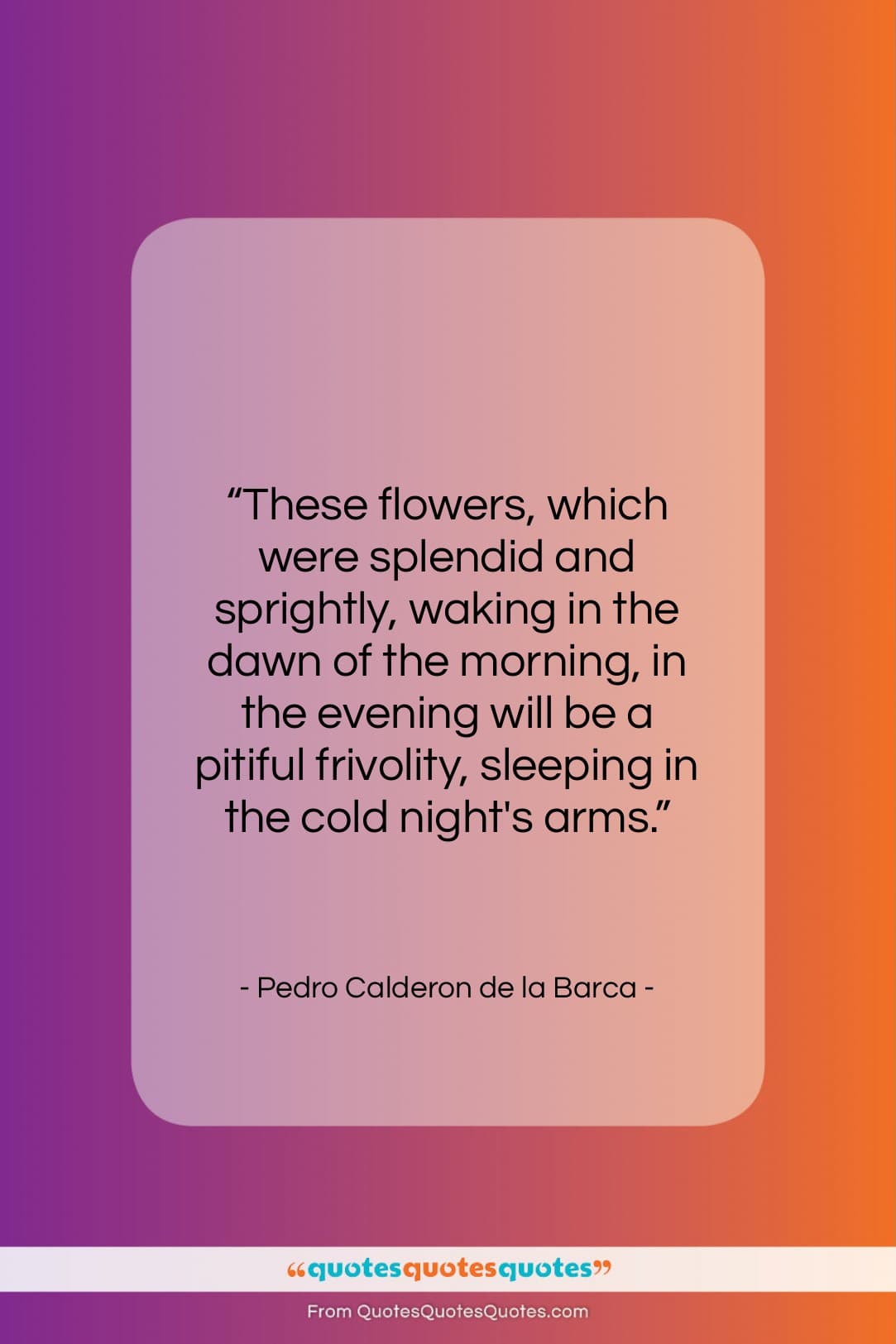 Pedro Calderon de la Barca quote: “These flowers, which were splendid and sprightly,…”- at QuotesQuotesQuotes.com