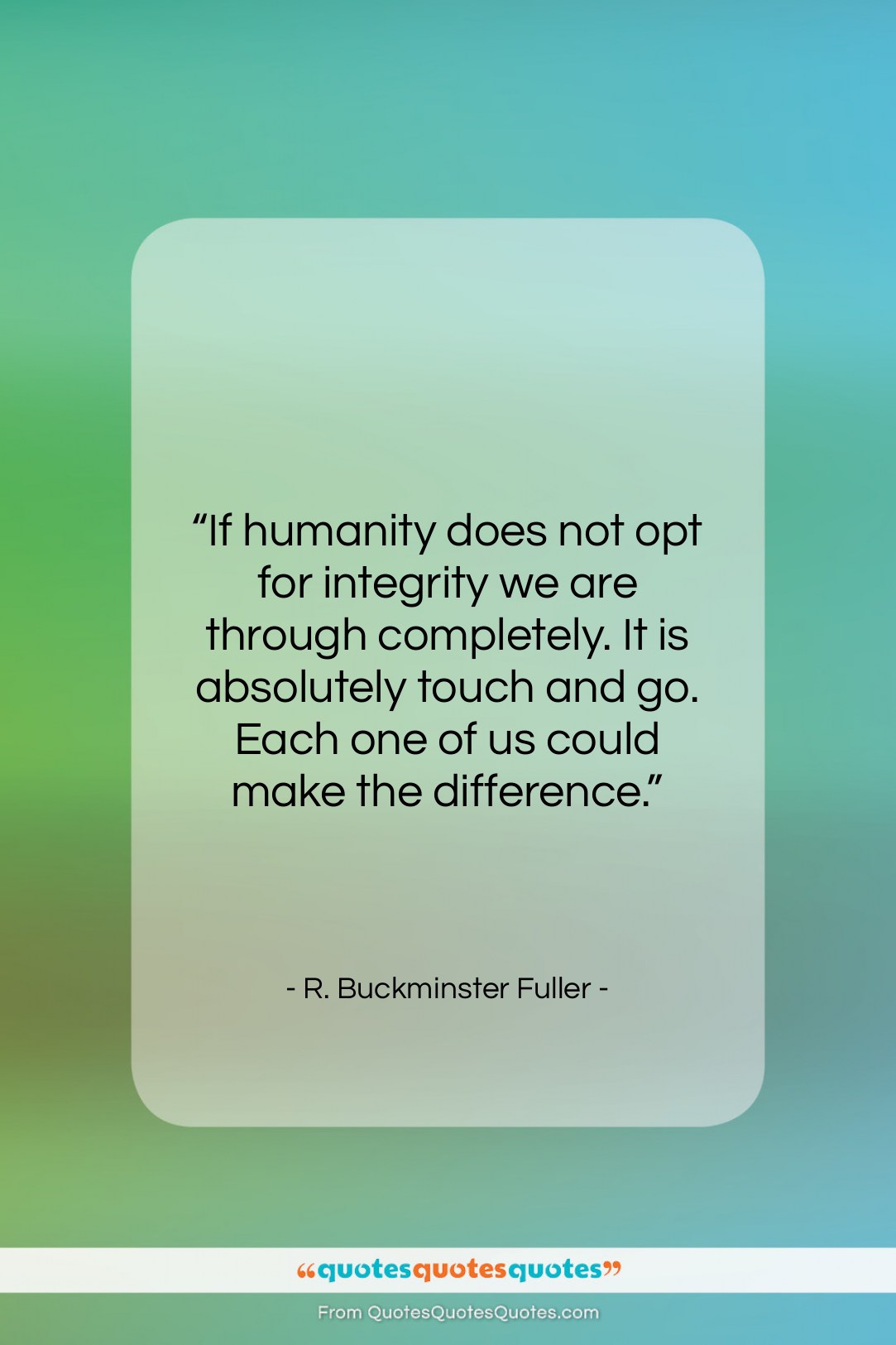 R. Buckminster Fuller quote: “If humanity does not opt for integrity…”- at QuotesQuotesQuotes.com
