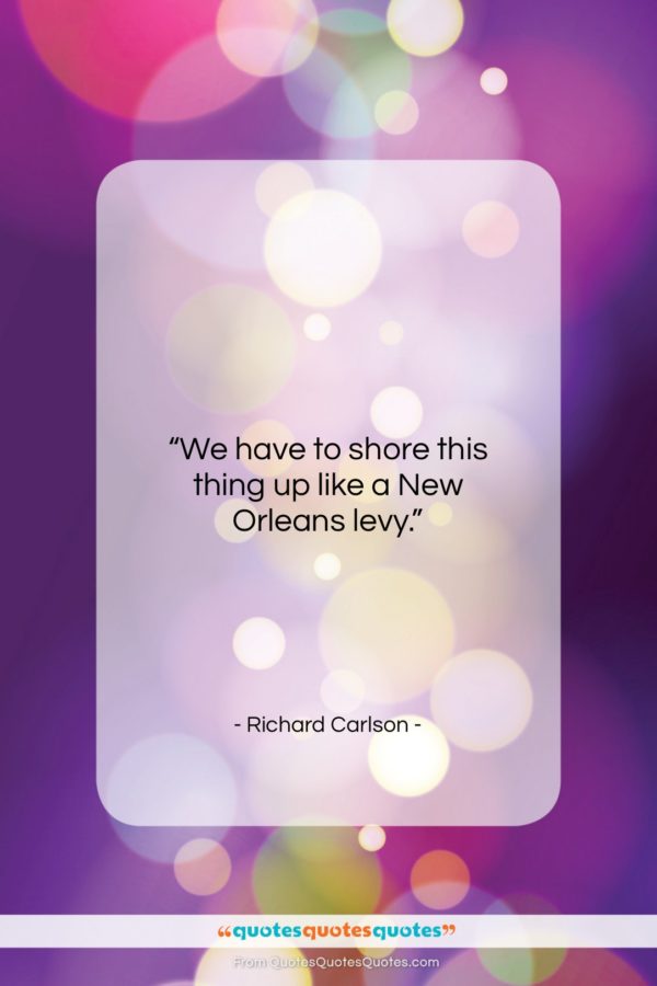 Richard Carlson quote: “We have to shore this thing up…”- at QuotesQuotesQuotes.com
