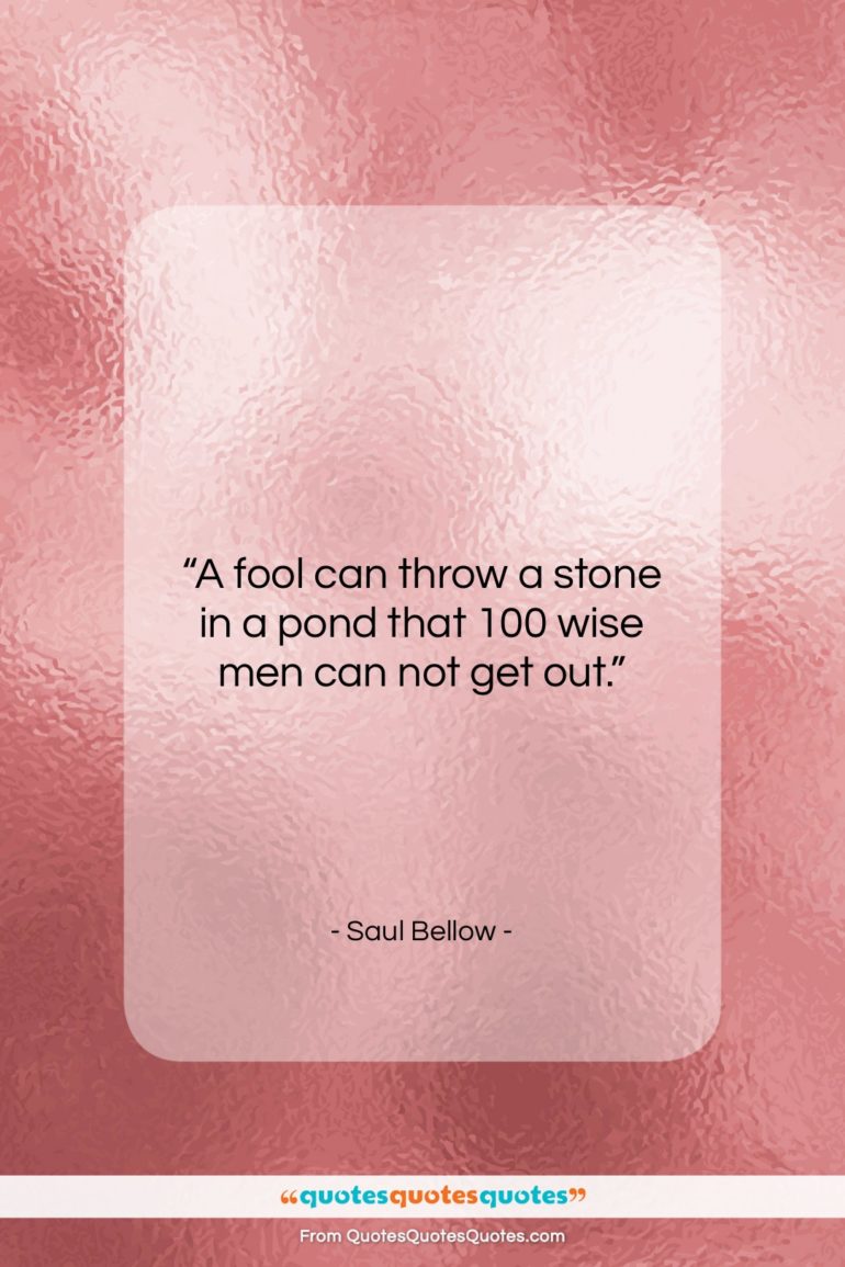 Saul Bellow quote: “A fool can throw a stone in…”- at QuotesQuotesQuotes.com