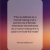 Simone de Beauvoir quote: “Man is defined as a human being…”- at QuotesQuotesQuotes.com