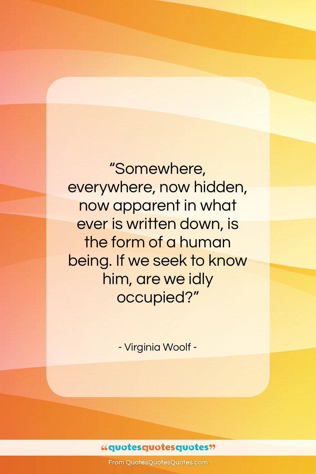 Virginia Woolf quote: “Somewhere, everywhere, now hidden, now apparent in…”- at QuotesQuotesQuotes.com