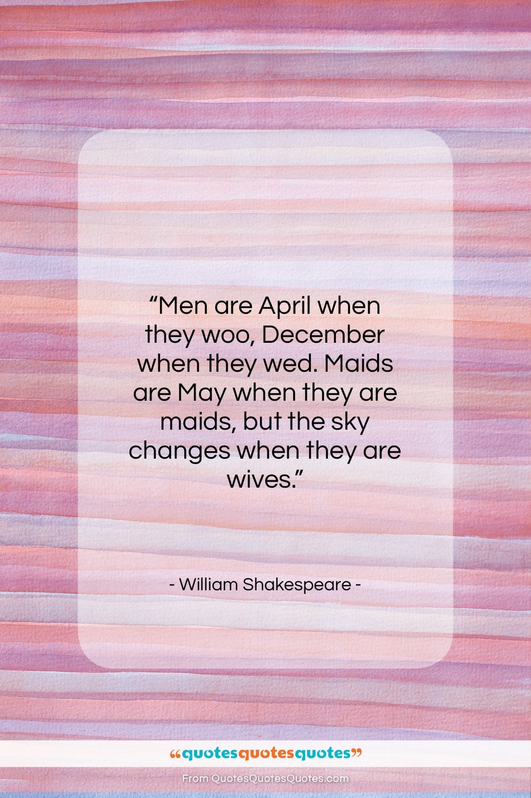 William Shakespeare quote: “Men are April when they woo, December…”- at QuotesQuotesQuotes.com