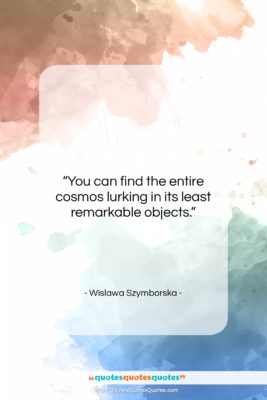 Wislawa Szymborska quote: “You can find the entire cosmos lurking…”- at QuotesQuotesQuotes.com